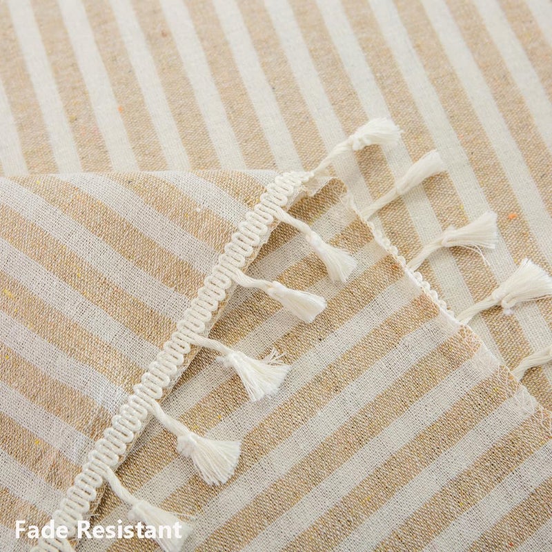 TruDelve Rectangular Tablecloth Beige Striped Cloth Tablecloths with Tassels Rustic Fall Table Cloth Rectangle Table Cover (Beige,70"x55",Rectangular) - Image 5